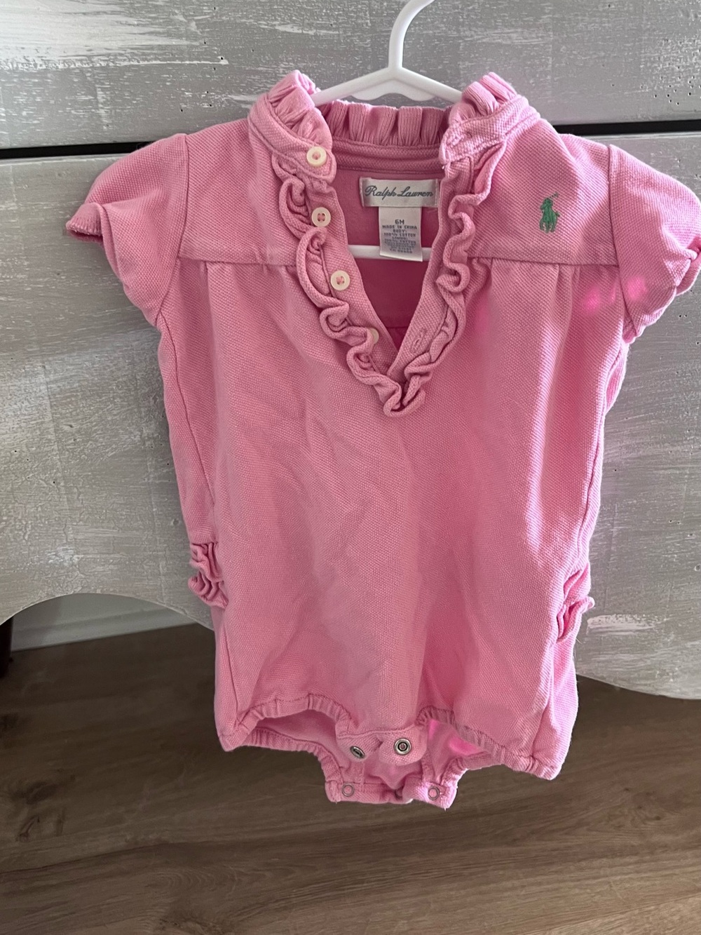 Ralph Lauren Pink Ruffle Polo Romper Bodysuit